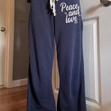 Chic Contrast Letter Print Elastic Loose Straight Pants