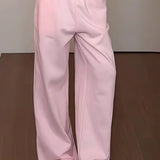 Retro Pink Relaxed Wide Leg Casual Pants