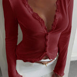 Lace Detail Long Sleeve Knit Top