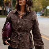 Leopard Lapel Belted Jacket