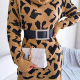 Leopard Turtleneck Sweater Dress