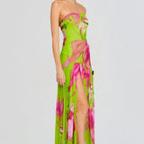 Pam Printed Strapless Slit Maxi Dress
