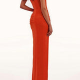 High-End Strapless Backless Ruched Slit Party Dress