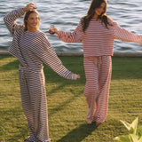 Stripe Crewneck Drawstring Two Piece Set