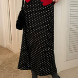 High Waist Polka Dot Back Slit Skirt