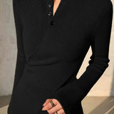 Cross Button High Neck Sweater