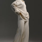Polo Collar Knit Pullover Wide-Leg Pants Two Piece Set