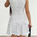 Polka Dot Lace-Trim Bodycon Mini Dress