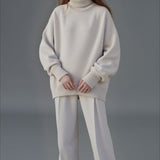 Solid High Neck Loose Knit Sweater