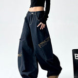 Leopard Spliced Vintage Wide Leg Jeans