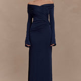 V-Neck Slim Fit Ruched Maxi Dress
