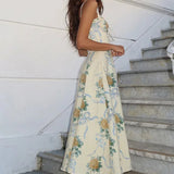 Spaghetti Strap Print Pleated Floral Dress