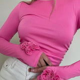 3D Floral Slim-Fit Long Sleeve Tee