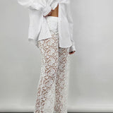 Lace Sheer High Waist Patchwork Straight Pants