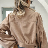 Corduroy Cropped Lantern Sleeve Jacket