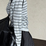 Soft Wool Striped Polo Collar Long Sleeve Long Sleeve Tee