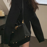 Short Fitted Knit Round Neck Slim Two Piece Set