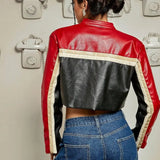 Studded Colorblock PU Moto Jacket