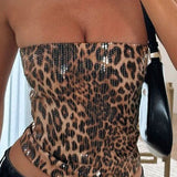 Leopard Sequin Bustier Tank Top