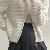 Ribbed High Neck Zip Sweater