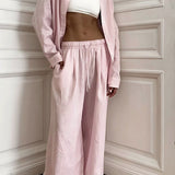 Cotton Loose Long Sleeve Shirt Pants Two Piece Set