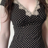 Sweet Polka Dot Lace V-Neck Crop Top