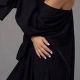 Solid Loose Slouchy Flared Hem Maxi Dress