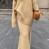 Lazy V-neck Knit Sweater Mermaid Skirt Two Piece Set