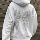 Solid Sequin Wing Graphic Relaxed Hoodie