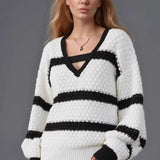 Bell Sleeve Color Block Knit Sweater