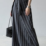 High Waist Striped Tie Waist A Line Maxi Skirt