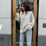 Sailboat Pattern Crew Neck Knit Sweater