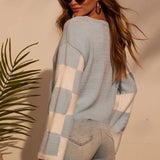 Colorblock Print Knit Sweater