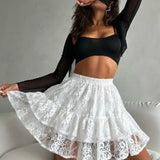 Sheer Lace Jacquard Tiered Mini Skirt