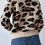 Colorblock Leopard Crewneck Sweater
