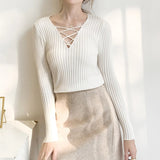 Slim Fit Lace Up V Neck Sweater