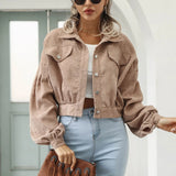 Corduroy Cropped Lantern Sleeve Jacket