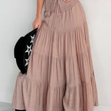 Boho Chic High Waisted Contrast Drawstring A Line Maxi Skirt