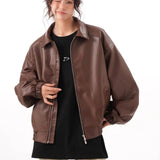Vintage PU Leather Lapel Jacket