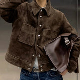 Brown Cropped Casual Jacket