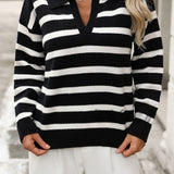 Colorblock Stripe Polo Knit Sweater