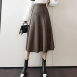A-line Leather Splicing High Waist For Women Office Mid-length Female Autumn Winter PU Umbrella Skirt