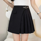 A-line Pleated Mini High Waist Fashionable Asymmetrical Black Short Skirt