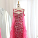 Turquoise Mermaid Evening Gown with Cape Sleeves