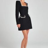 Square Neck Knitted Diamond Mini Dress