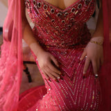 Turquoise Mermaid Evening Gown with Cape Sleeves
