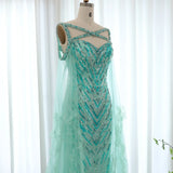 Turquoise Mermaid Evening Gown with Cape Sleeves