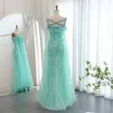 Turquoise Mermaid Evening Gown with Cape Sleeves