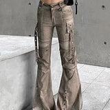 Cargo Flared Jeans Women Oversize Pocket Low Waist Denim Pants