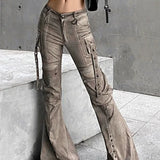 Cargo Flared Jeans Women Oversize Pocket Low Waist Denim Pants